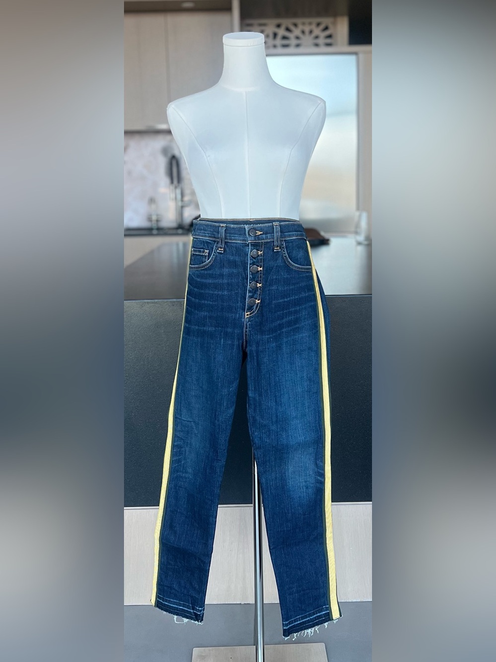Veronica Beard High-Rise Dark Blue Women's Jeans with Gold Side Stripe